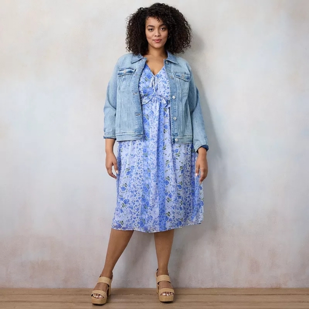 Floral Blue Dress Lined